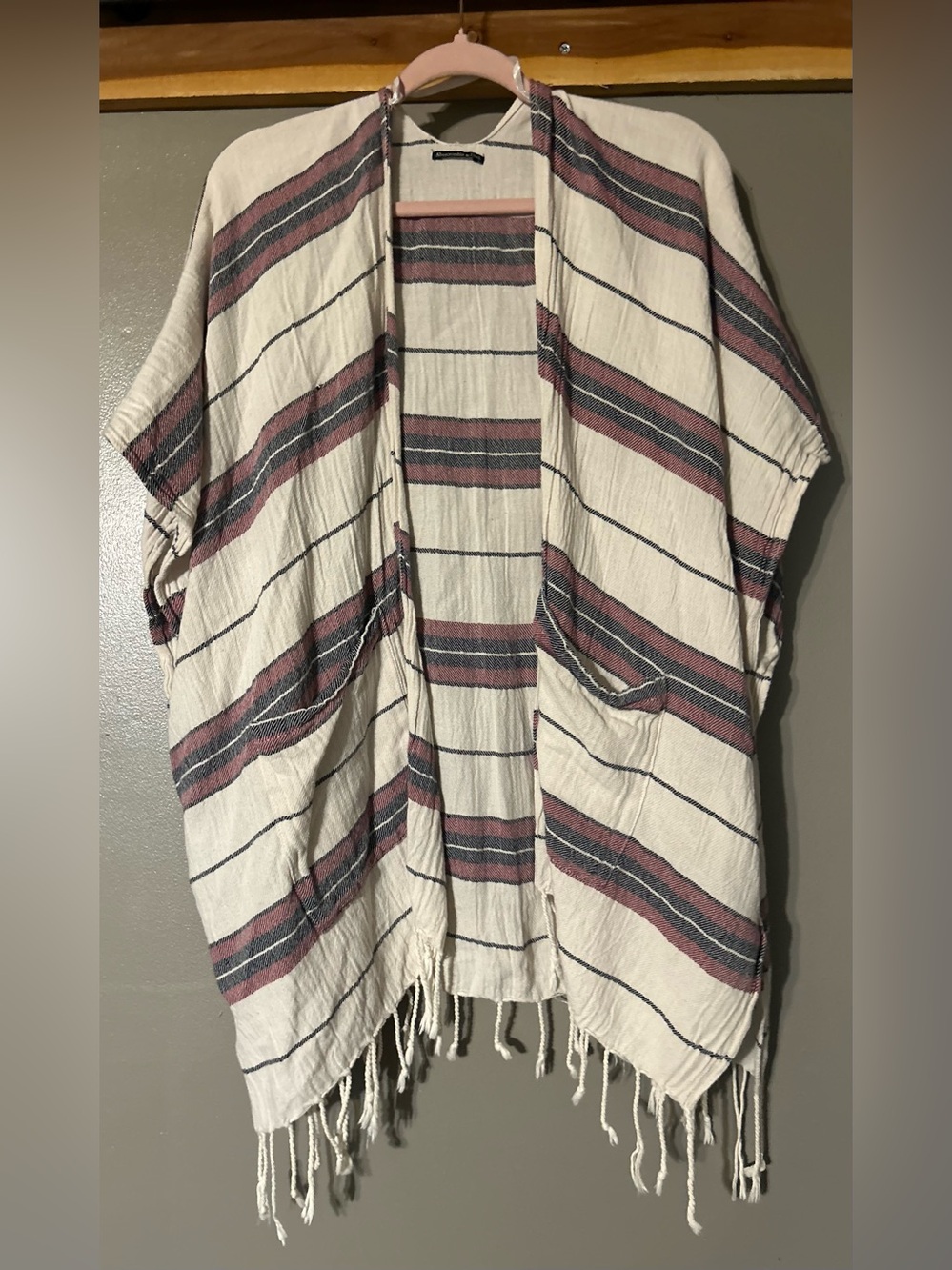 Abercrombie & Fitch Striped Fringe Kimono Open Cardigan Boho Cover Up